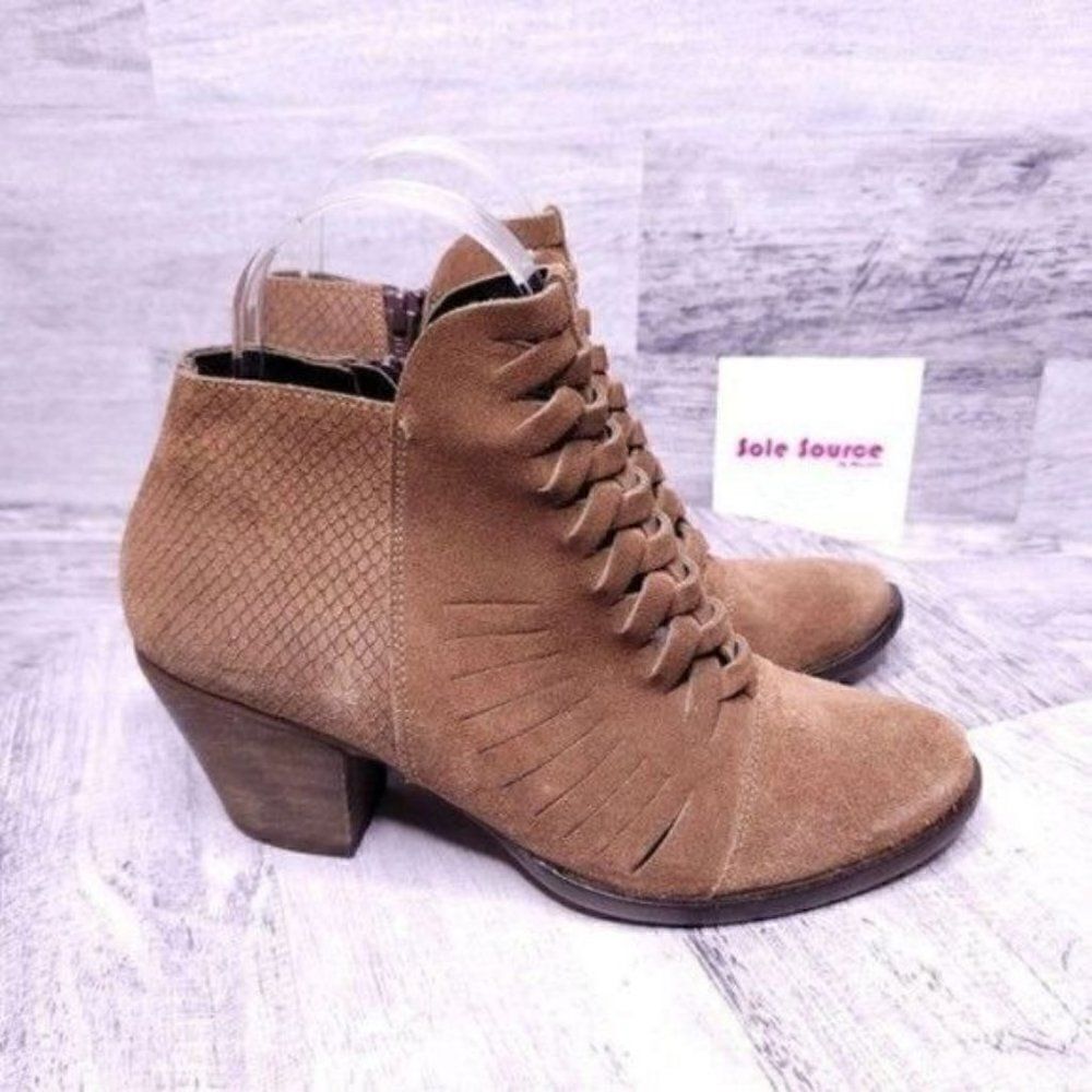 Free People Loveland Boho Suede Woven Ankle Boot Brown Women's sz 8